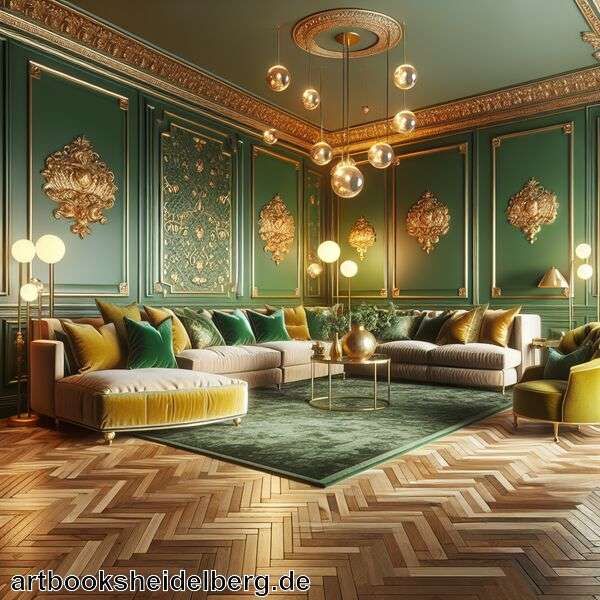 Wohnzimmer in Grün und Gold » Stilvolle Kombination in Grün und Gold  