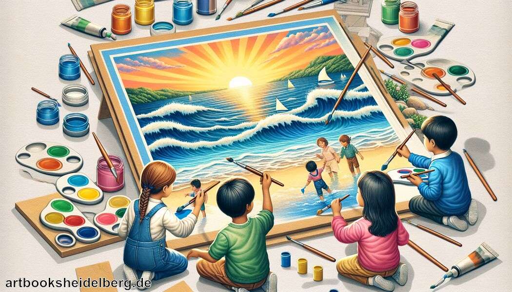 Strand und Muscheln hinzufügen   - Meer malen mit Kindern » Einfaches Meer malen für Kinder  